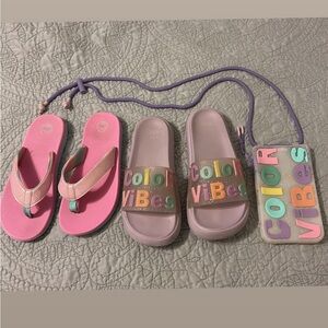 Bundle of Matching Slides and Phone Case Purse from Zara and Flip-Flops Set